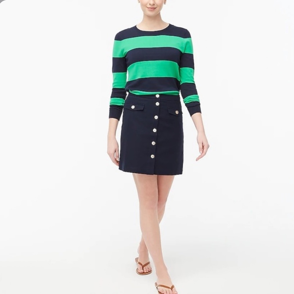 J.Crew Linen-blend button-through A-line skirt. Size 6. Navy color